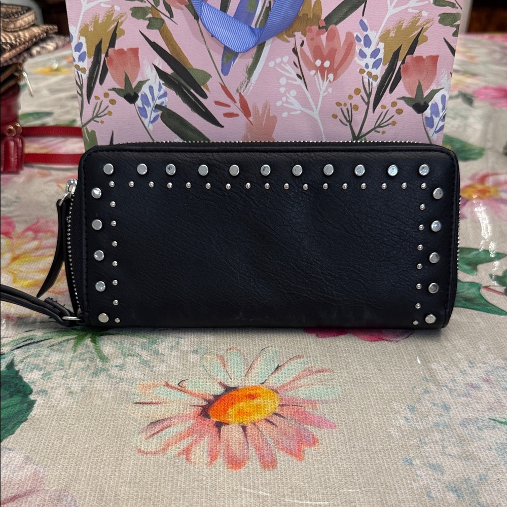 INC International Concepts Black Wallet with Silver Studs